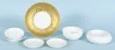 Porcelain pieces, 8 pieces "Rosenthal" – Biscuit porcelain, partly glazed, relief decor "Zauberflöte", design Björn Wiinblad, 5 small bowls, 1 bowl…