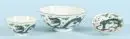 Petits bols, 3 pièces – porcelaine, peinte à la main, décor de dragons verts, D= 6,5-11 cm, Chine