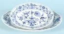 Miska a mísa "Schwerter Meissen" – porcelán, ručně malovaný, dekor "Zwiebelmuster, kobaltově modrá", zvlněný okraj, oválný, d= 25/36 cm, 1. a 2. jakost