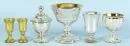 Peasant silver, 6 pieces – partly gold-colored and with floral decorations, various shapes, H= 10.5-17 cm, 3 beakers, 2 footed bowls, 1…