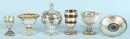 Peasant silver, 6 pieces – partly with floral decorations, various shapes, H= 4-18 cm, 3 footed bowls, 2 beakers, 1 lidded box;