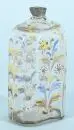 Flacon à schnaps – verre incolore avec arrachement, peint à la main décor floral, col monture en étain, H= 14 cm, 18e s., couvercle manquant