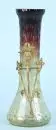 Vase – verre incolore, couche couleur miel et brune, paroi irisée, applique métallique laiton avec décor floral, H= 23,5 cm
