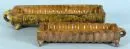 Baking molds, 2 pieces – clay, light brown glazed, semi-round, grooved shape, L= 30/40 cm, both slightly chipped;