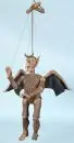 Marionnette - diable – bois, polychrome, sur tige métallique avec poignée en bois, figurine H= 60 cm, total H= 96 cm, queue détachée ;