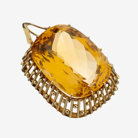 Pendentif citrine or 14 ct, or jaune 585/000 poinçonné, grande citrine facettée