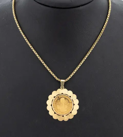 Pendentif médaille en or 14 kt, or 585/000, médaille sertie mobile, or 900/000