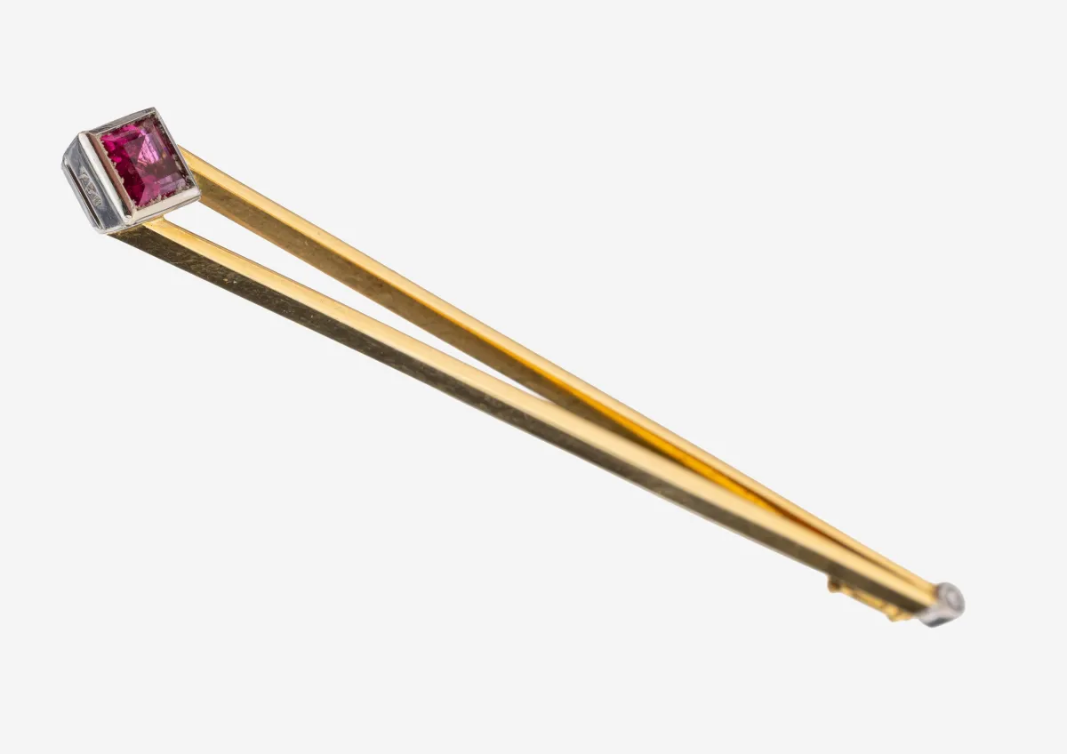 18 kt Gold Turmalin-Brillant-Brosche, GG/WG750/000, ungewöhnliches Design, Turmalin im