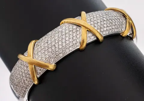 Bracelet rigide en or 18 ct avec diamant, or blanc/or jaune 750/000 poinçonné, finition de qualité, tête avec