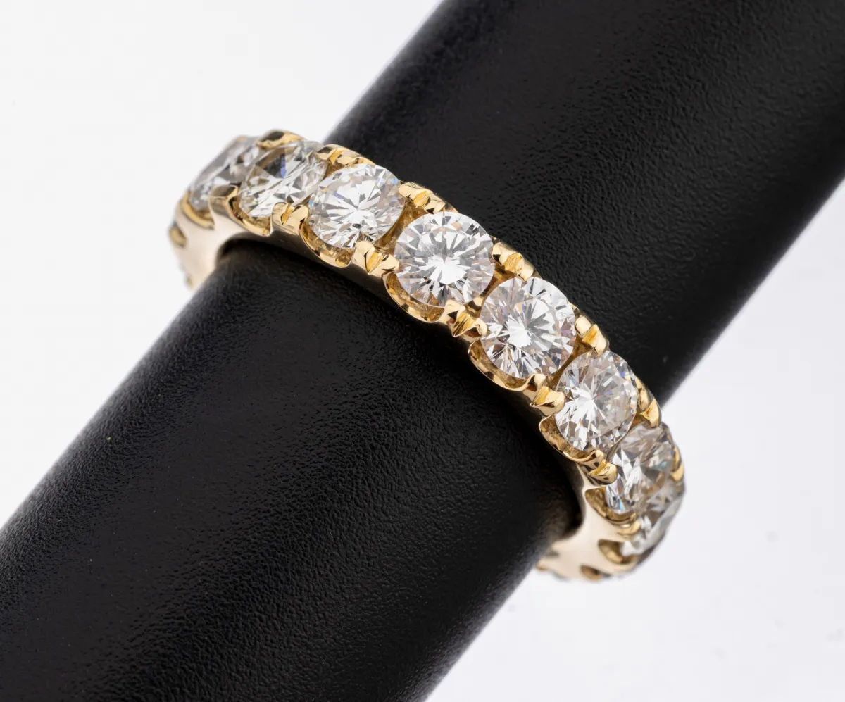 Bague memory en or 14 ct avec diamants, or jaune 585/000, 17 diamants total env. 4,80 ct blanc fin