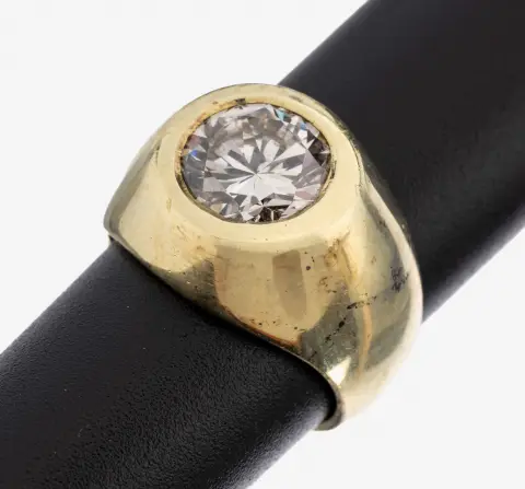 Bague en or 14 ct avec diamant, or jaune 585/000, travail lourd de qualité, diamant env.