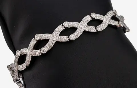 Bracelet en or 18 ct avec brillants, or blanc 750/000, design croisé, env. 352 brillants