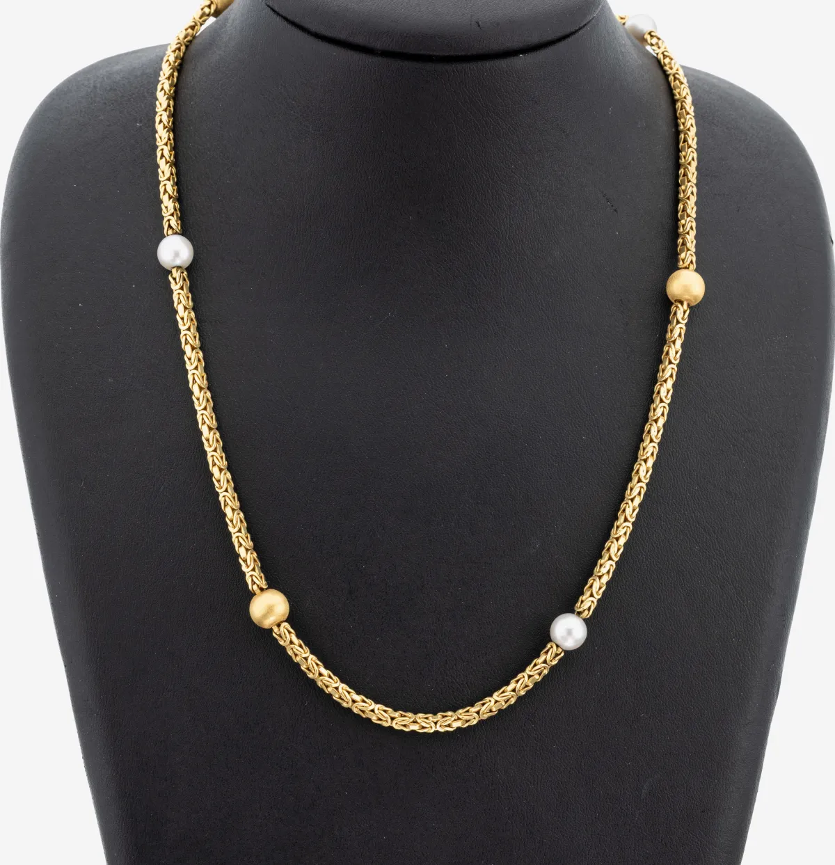 18 kt Gold Perl-Collier, GG 750/000, Königskette mit Zuchtperlen, D. ca. 7.4 mm