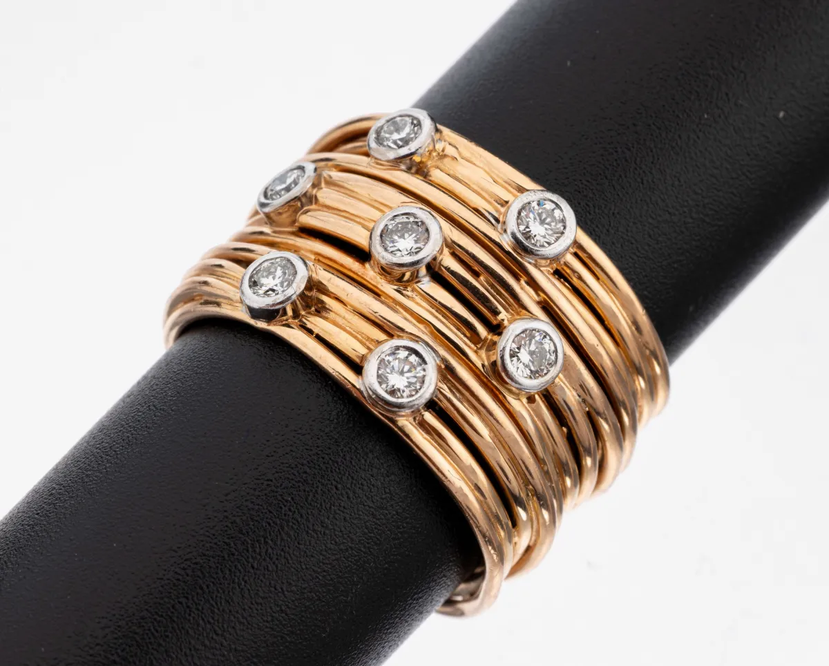 Ausgefallener 18 kt Gold Brillant-Ring, RG/WG 750/000, ungewöhnliches Design, 7