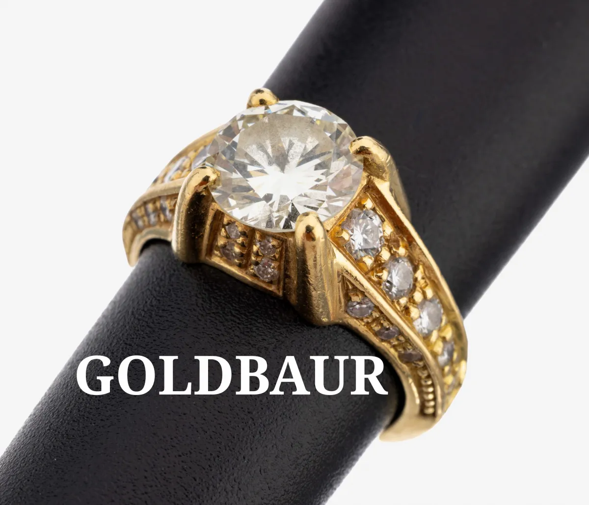 Zlatý prsten 18 kt, GG 750/000, centrální diamant cca 1,25 ct bílý/vs, 30