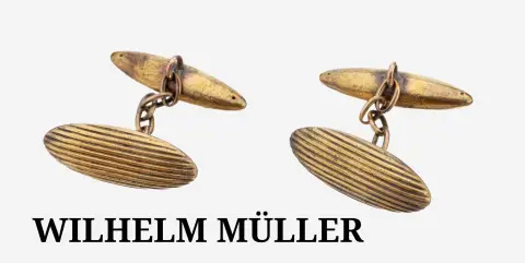 Paire de boutons de manchette en or 14 kt, vers 1900, or jaune 585/000, ovales avec décor de stries