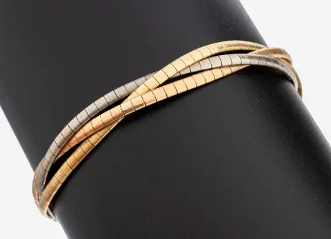 Bracelet en or 14 kt, années 1950-60, or jaune/blanc/rose 585/000, surface satinée,