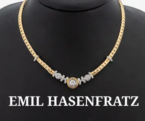 Collier diamanté 14 ct or EMIL HASENFRATZ, or jaune/blanc 585/000, de qualité