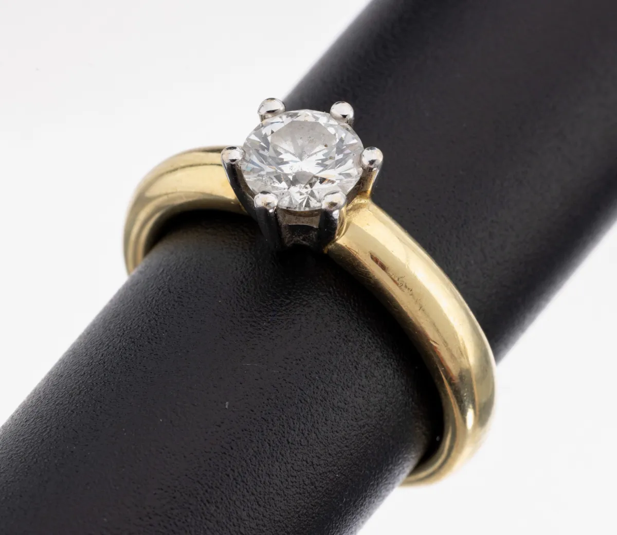 Bague diamant 14 ct or, or jaune/blanc 585/000, diamant env. 0,75 ct blanc/p, taille 53, env. 5,3 g