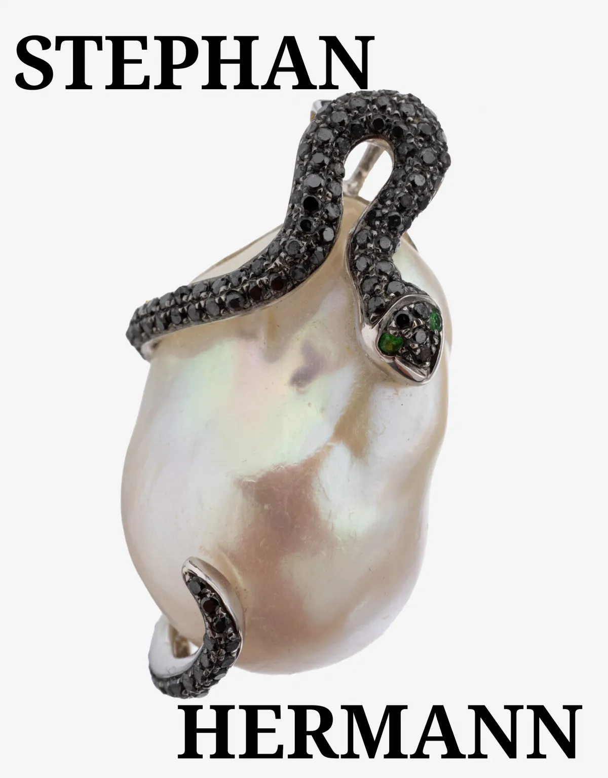 Pendentif perle-diamant-émeraude STEPHAN HERMANN en or 18 kt, or blanc 750/000, baroque