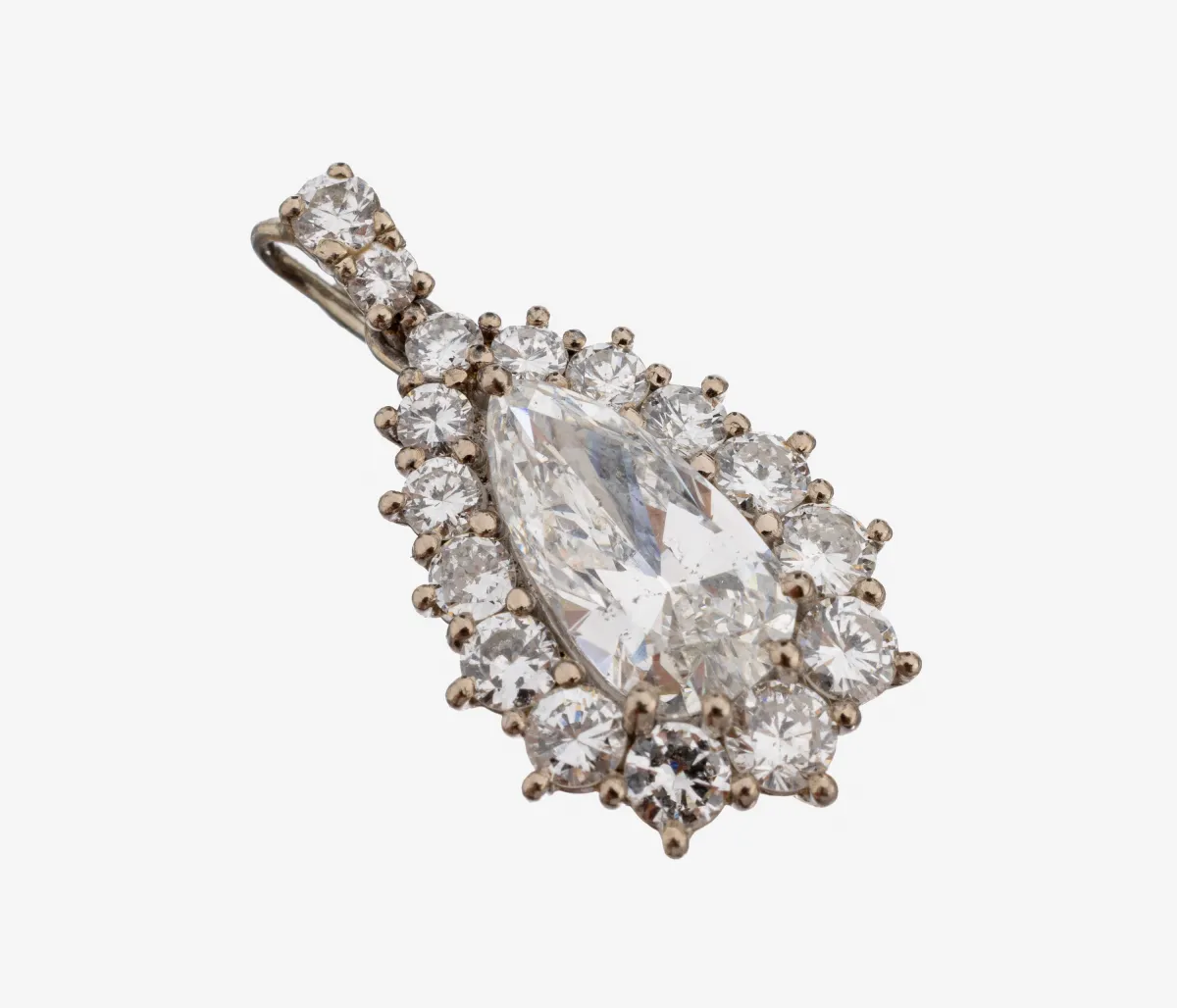 18 kt Gold Diamant-Anhänger, WG 750/000, mittig Diamant-Tropfen ca. 1.25 ct ct feines