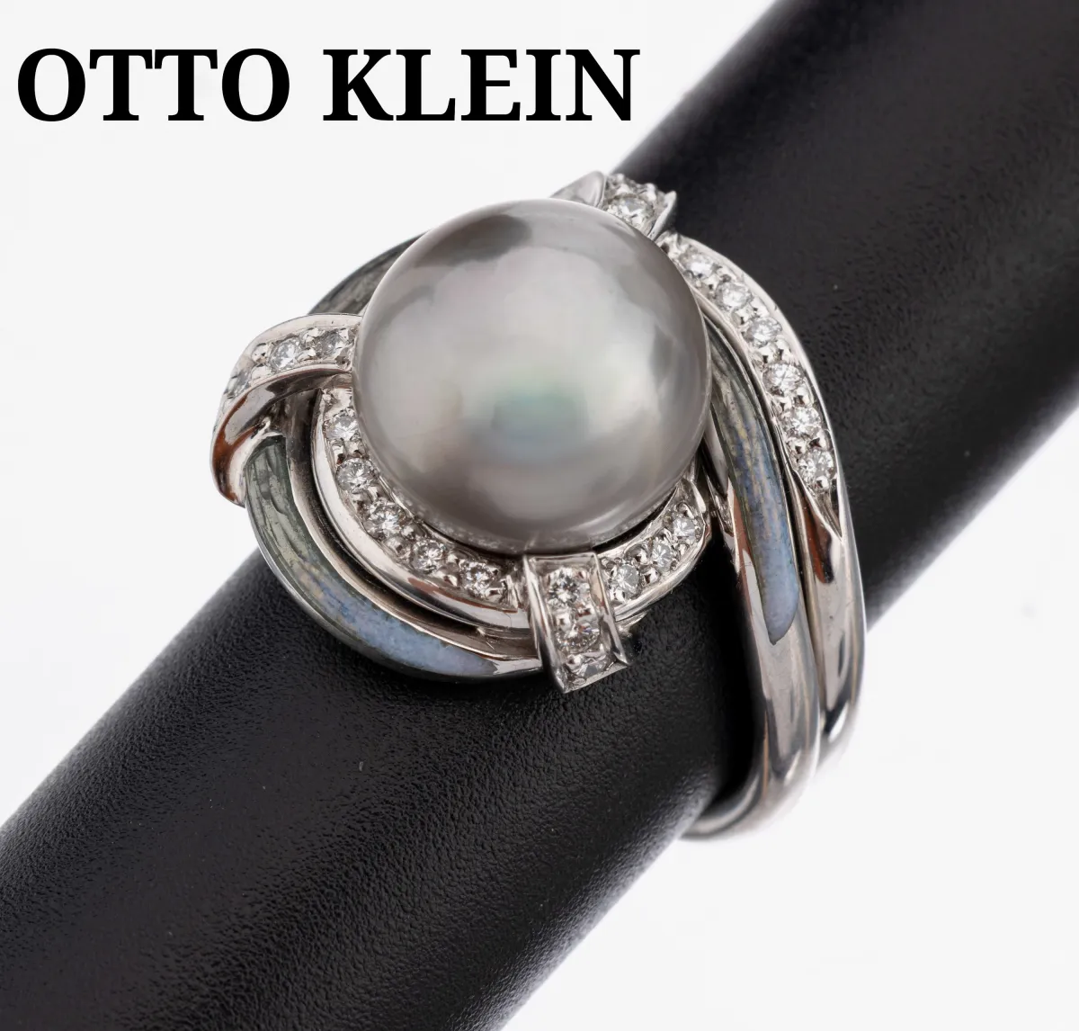 18 kt Gold OTTO KLEIN Perl-Brillant-Email -Ring, WG 750/000, qualitätvolle