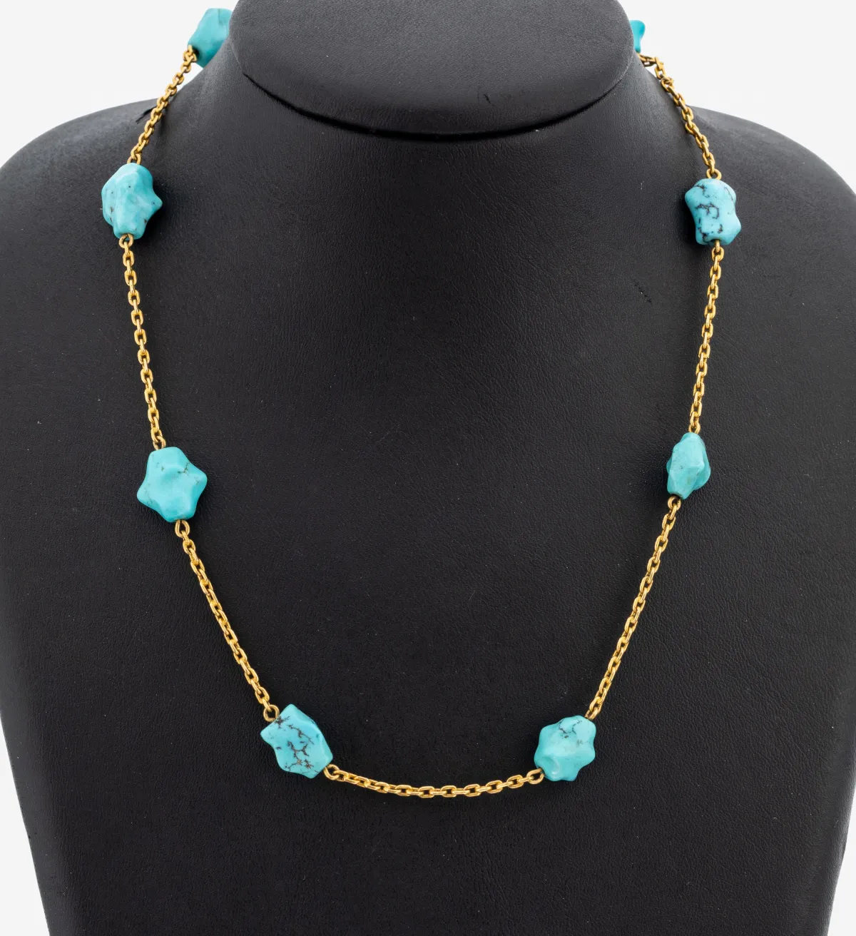 18 kt Gold Türkis-Collier, GG 750/000 gepr., 20 Türkise mit Matrix als
