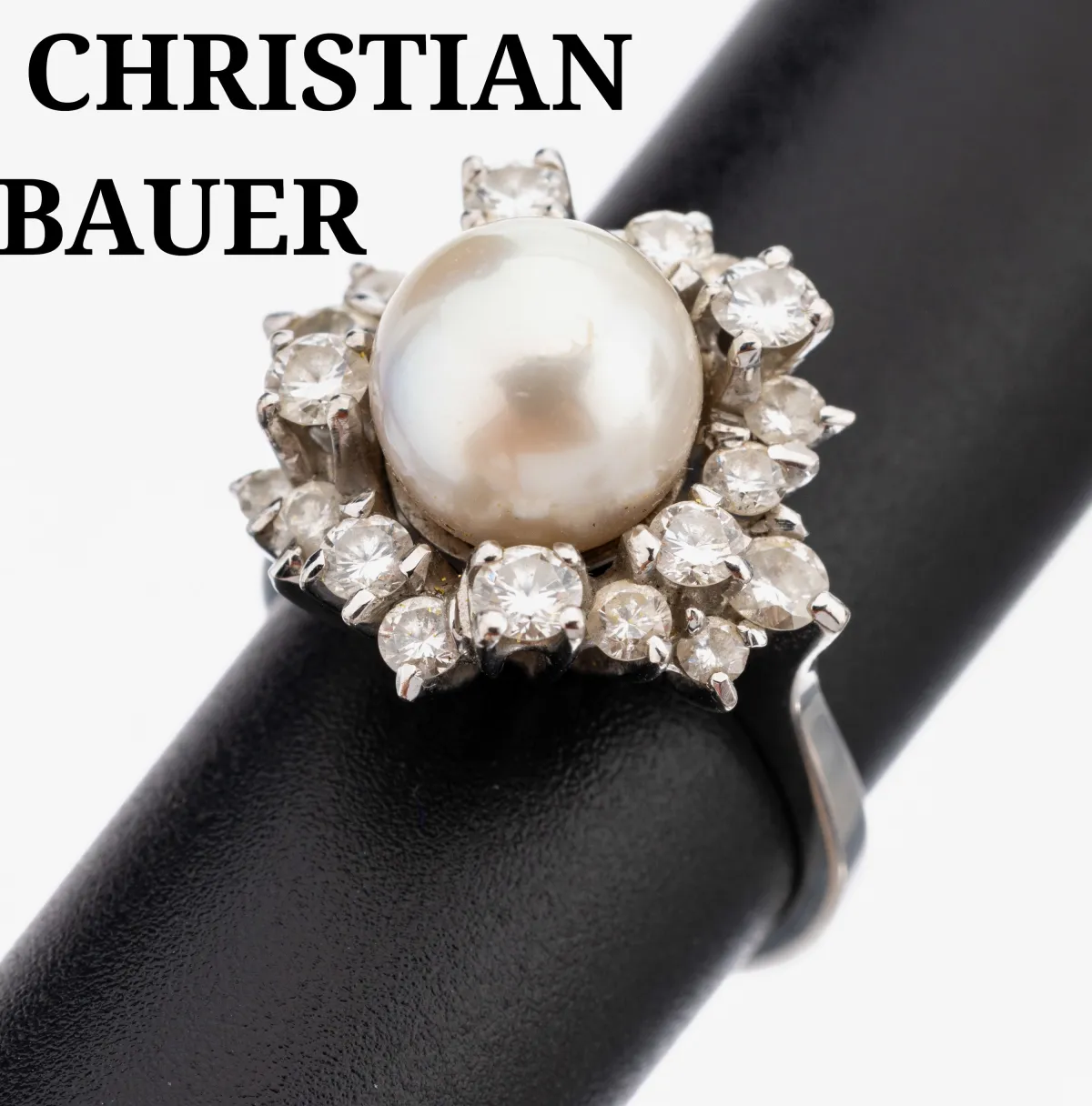 18 kt Gold CHRISTIAN BAUER Perl-Brillant-Ring, WG 750/000, mittig Zuchtperle, D. ca. 8.6