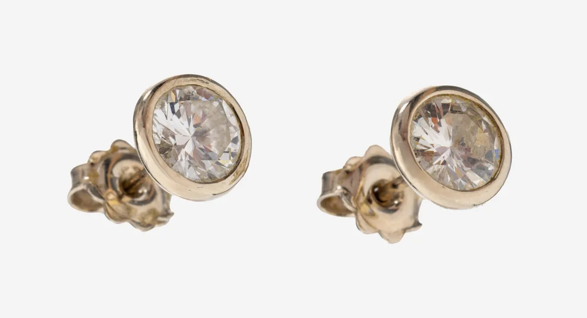 Paire de boucles d'oreilles or 14 ct brillant, or blanc 585/000, 2 brillants total env. 2.0 ct blanc