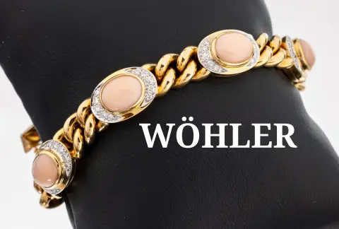 Bracelet or 18 ct WÖHLER corail-brillant, or jaune/blanc 750/000, de qualité