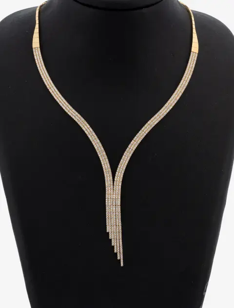 Elegantní náhrdelník ze 14 kt zlata, GG 585/000, víceradá středová část, bohaté zdobení z