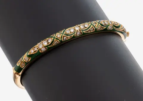 Náramek ze 14 kt zlata s diamanty a smaltem, GG 585/000 puncovaný, podle staršího vzoru, 38 8/8-