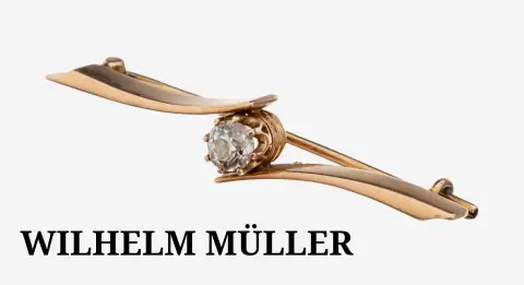 Broche diamant en or 14 kt, vers 1910, or 585/000, design courbé