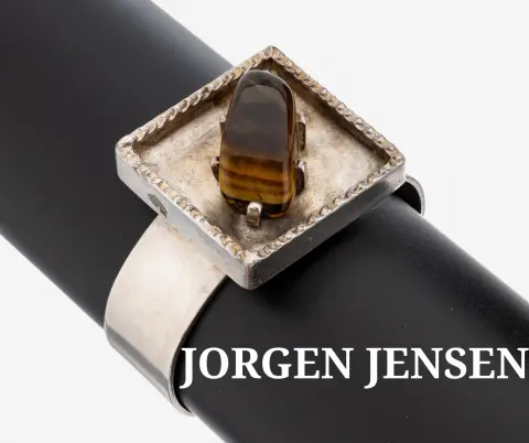 Bracelet JORGEN JENSEN œil de tigre, Danemark, années 1960, métal argenté,