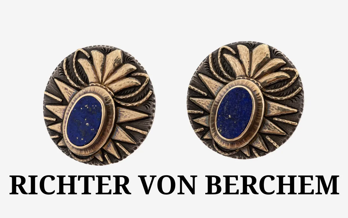 Paar 14 kt Gold und Silber RICHTER VON BERCHEMLapislazuli-Manschettenknöpfe, GG