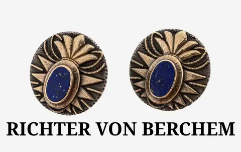 Paire de boutons de manchette RICHTER VON BERCHEM lapis-lazuli or 14 kt et argent, or jaune