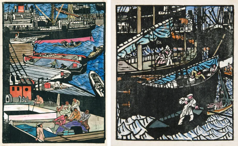 Kalvach, Rudolf – Arbeider en kat - Reddingsboot (Havenleven Triëst 6 en 9)