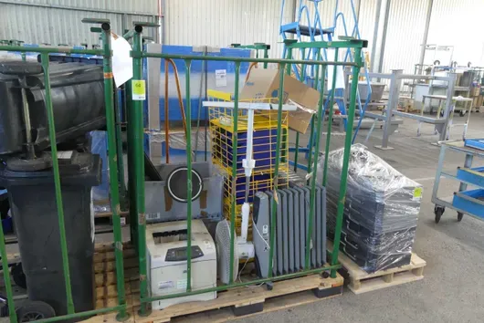Industrial supplies lot, with storage rack
