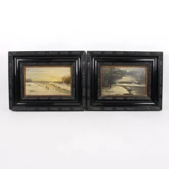 2 Gemälde mit winterlichen Landschaftsdarstellungen