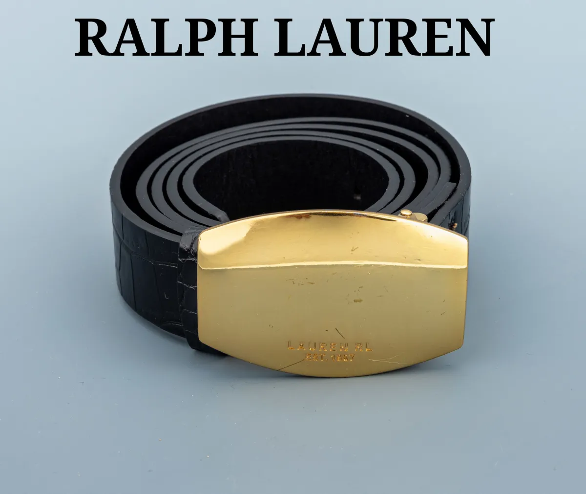 RALPH LAUREN Gürtelschließe, Metall verg., schlicht, an schwarzem Kunstledergürtel