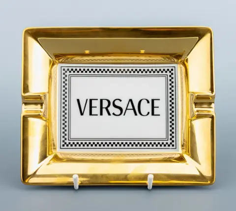 Cendrier VERSACE X ROSENTHAL, porcelaine, miroir avec logo VERSACE