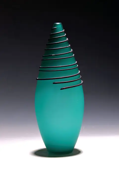 Vase décoratif avec décor linéaire, Murano, 2e moitié 20e s., verre incolore, turquoise