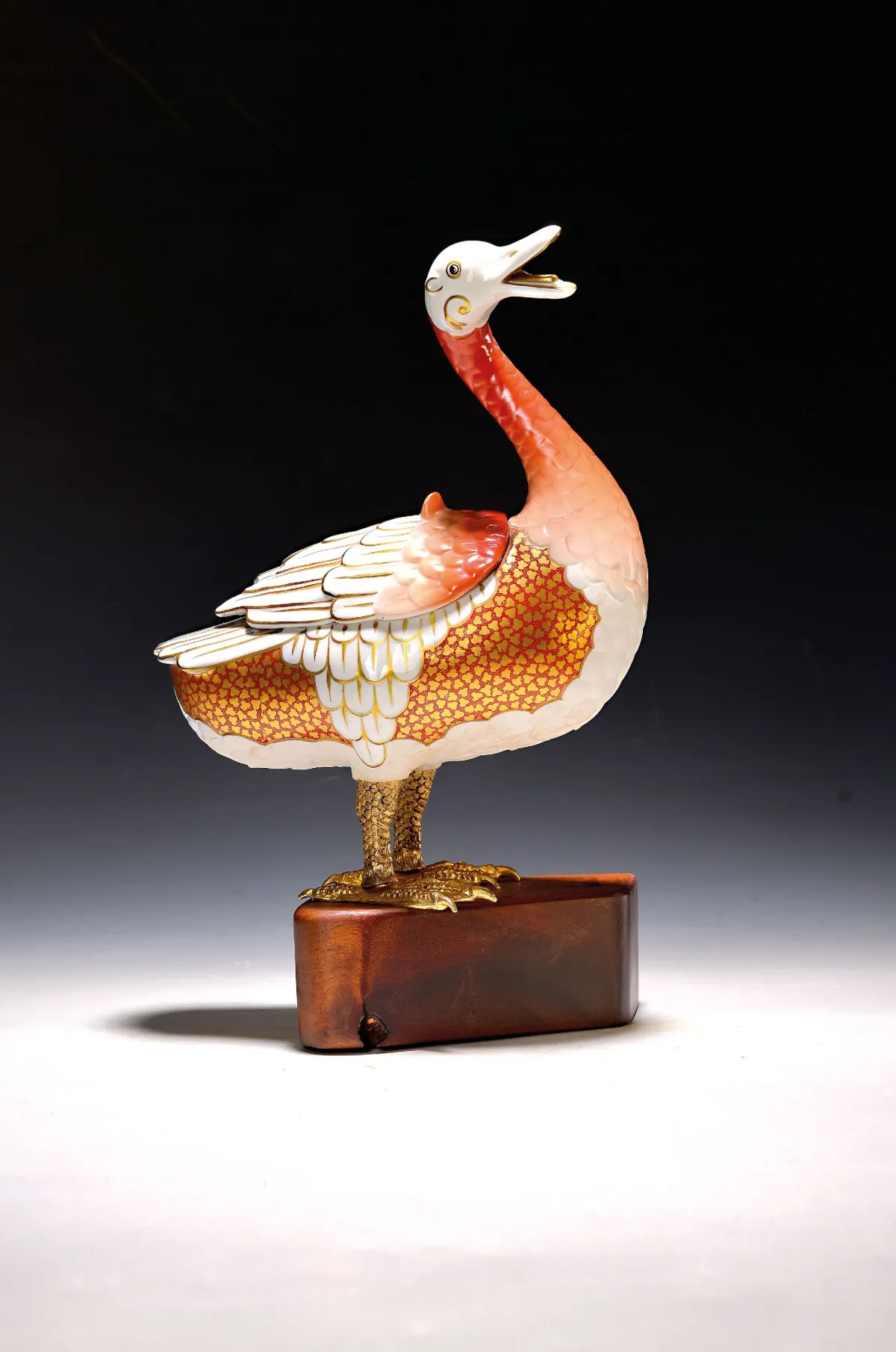 Porcelain duck, Italy, probably Mangani, 2nd half 20th c., porcelain, gilded