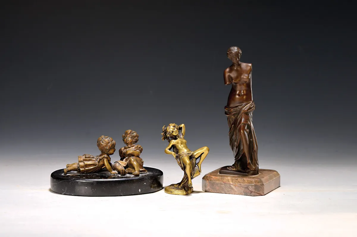 Three bronze figurines, 2x Vienna, 20th c., bronze, Viennese bronze: female nude on