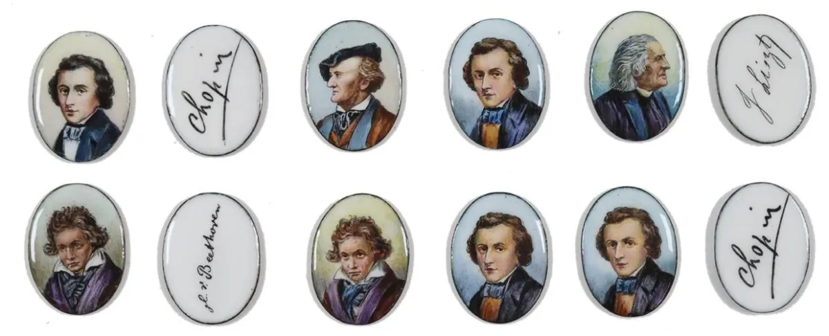 Miniatures, compositeurs. – 12 miniatures peintes sur émail