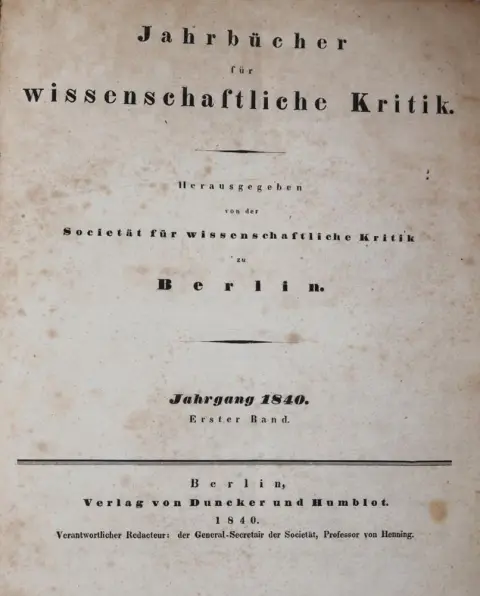 Jahrbücher für wissenschaftliche Kritik. – Red.