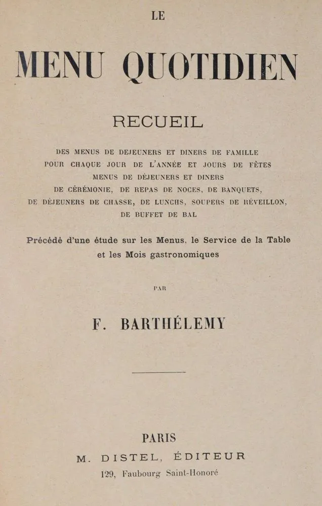 Barthelemy,F. – Le menu quotidien