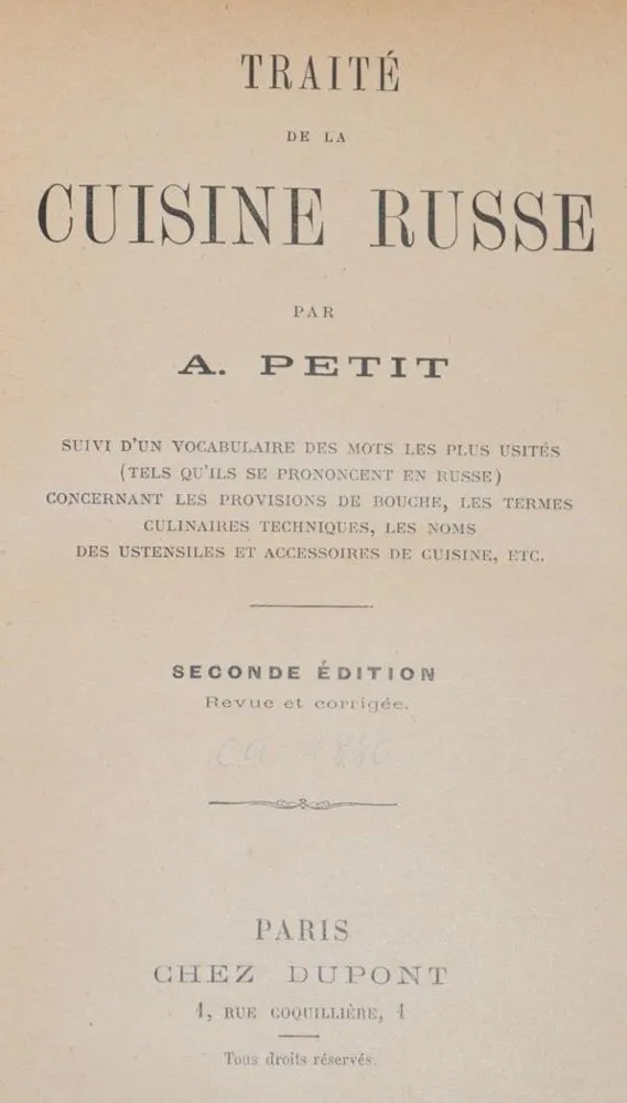 Petit,A. – Traite de la Cuisine Russe