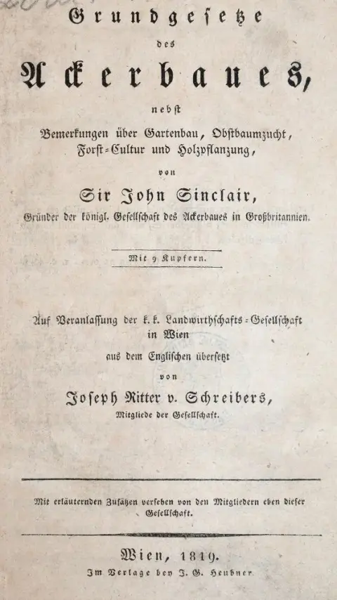 Sinclair, J. – Grundgesetze des Ackerbaues, nebst Bemerkungen über Gartenbau, Obstbaumzucht, Forst-Cultur und Holzpflanzung