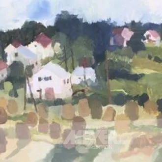 2 techniques mixtes "Vues de village"